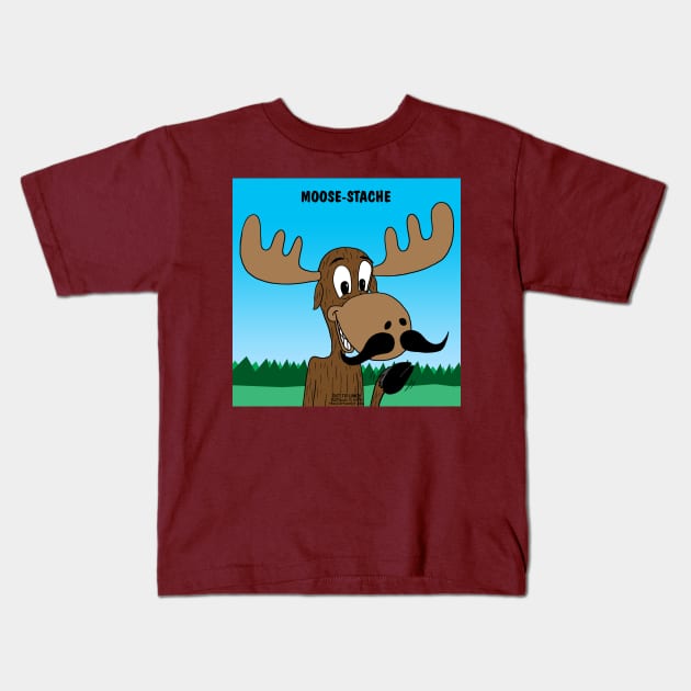 Moose-Stache Kids T-Shirt by OutToLunch